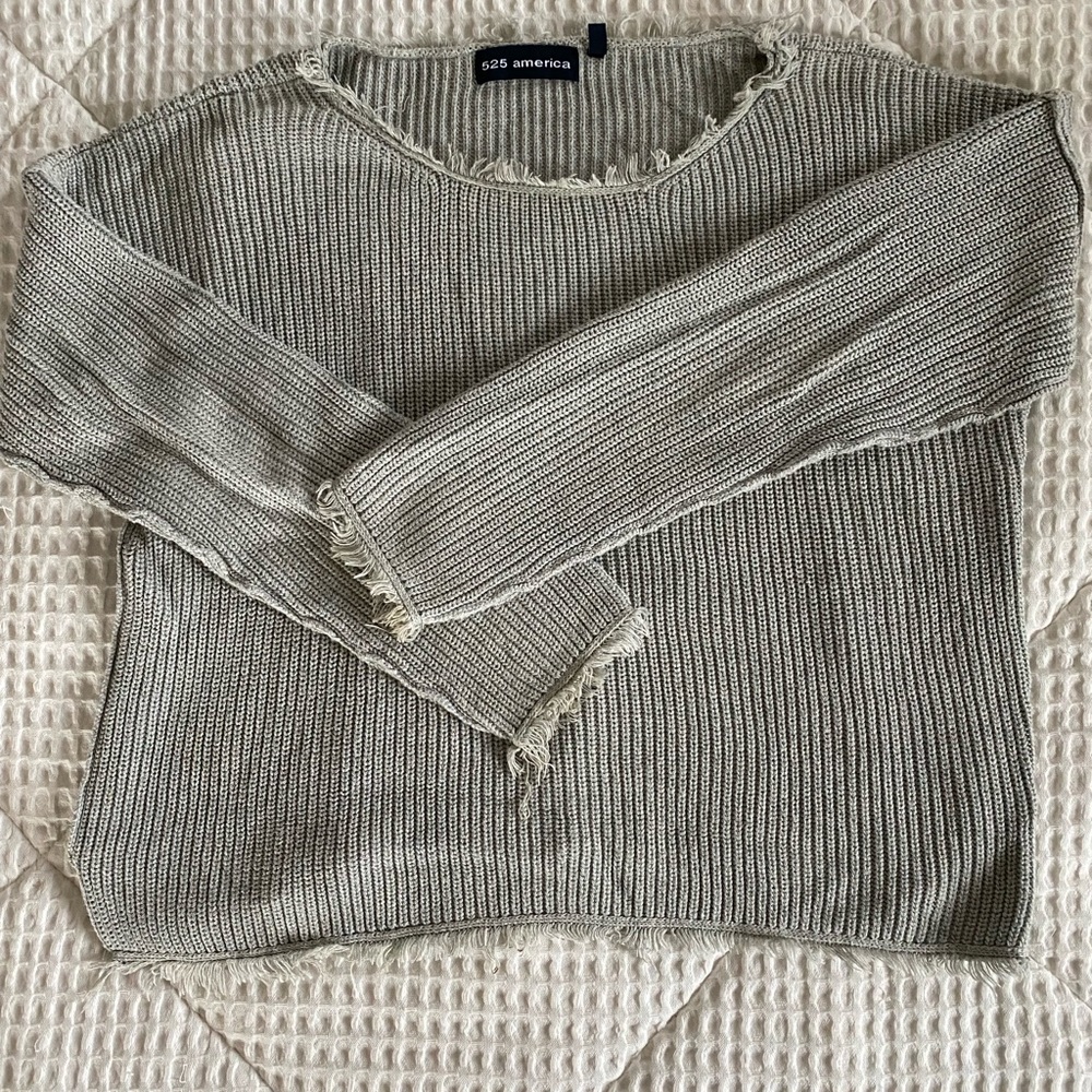 525 America Cropped Fringe Sweater, S